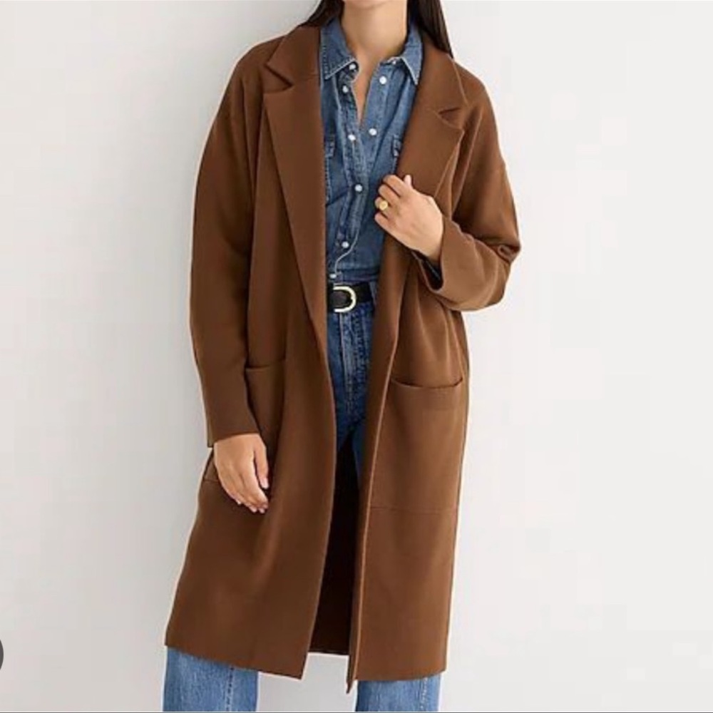 J. Crew Ella Open Front Long Sweater Blazer Heather Walnut